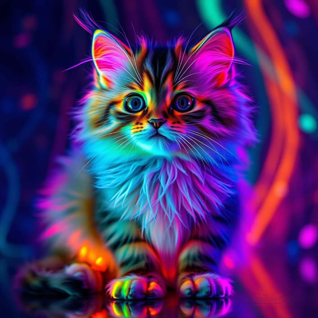 Psychedelic Neon Kitty in Blacklight Fantasy