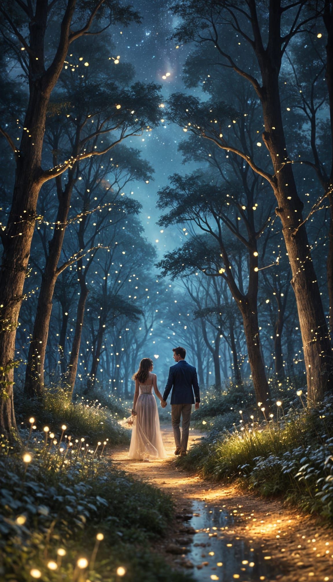 Whispering Forest Nightscape in Pastel Hues