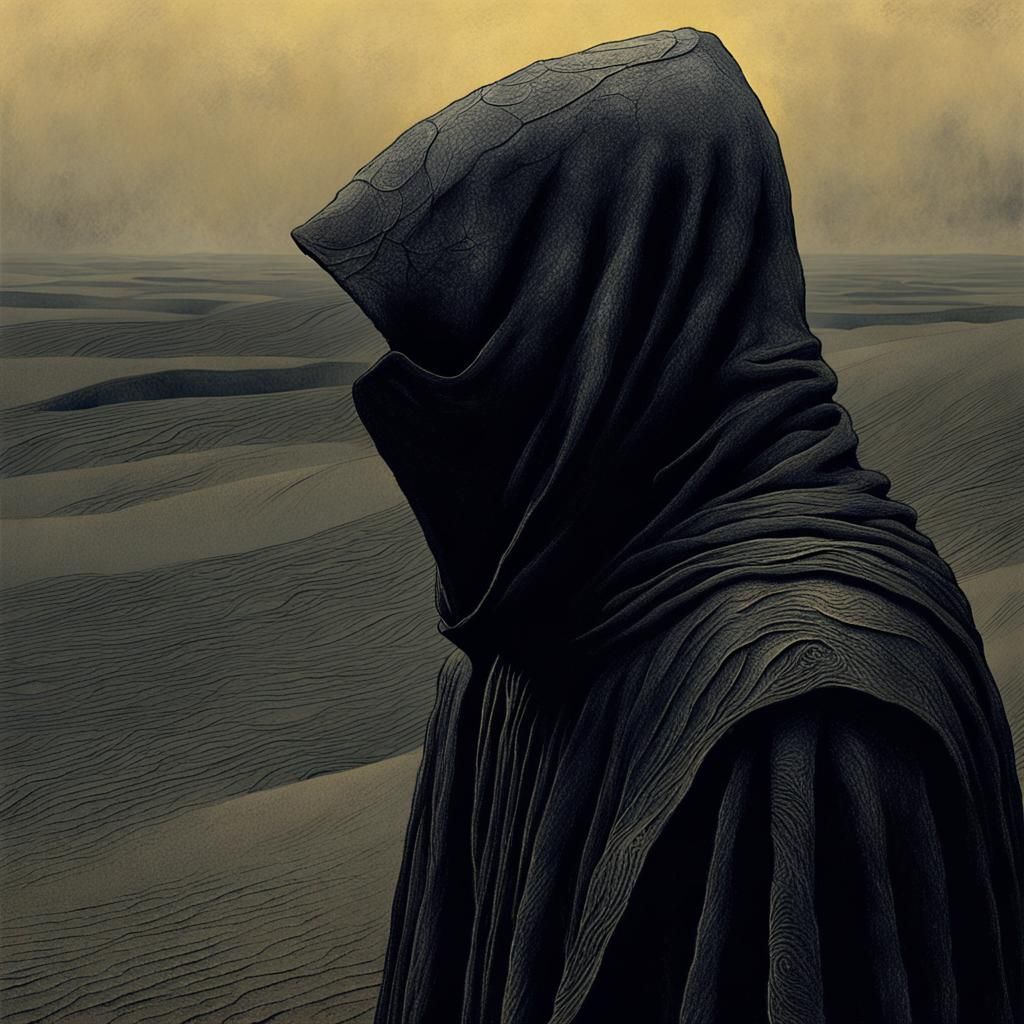 Dark Surrealism: Figure at Sandy Horizon