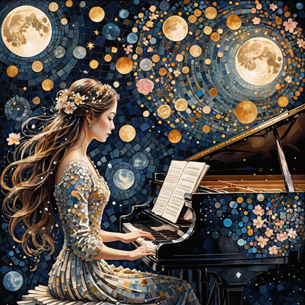 Mosaic Moonlight Sonata: Woman at Piano