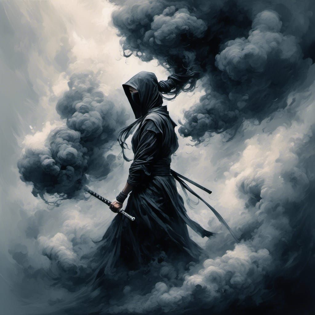 Smokey Ninja: An Ink Sketch of an Asian Android