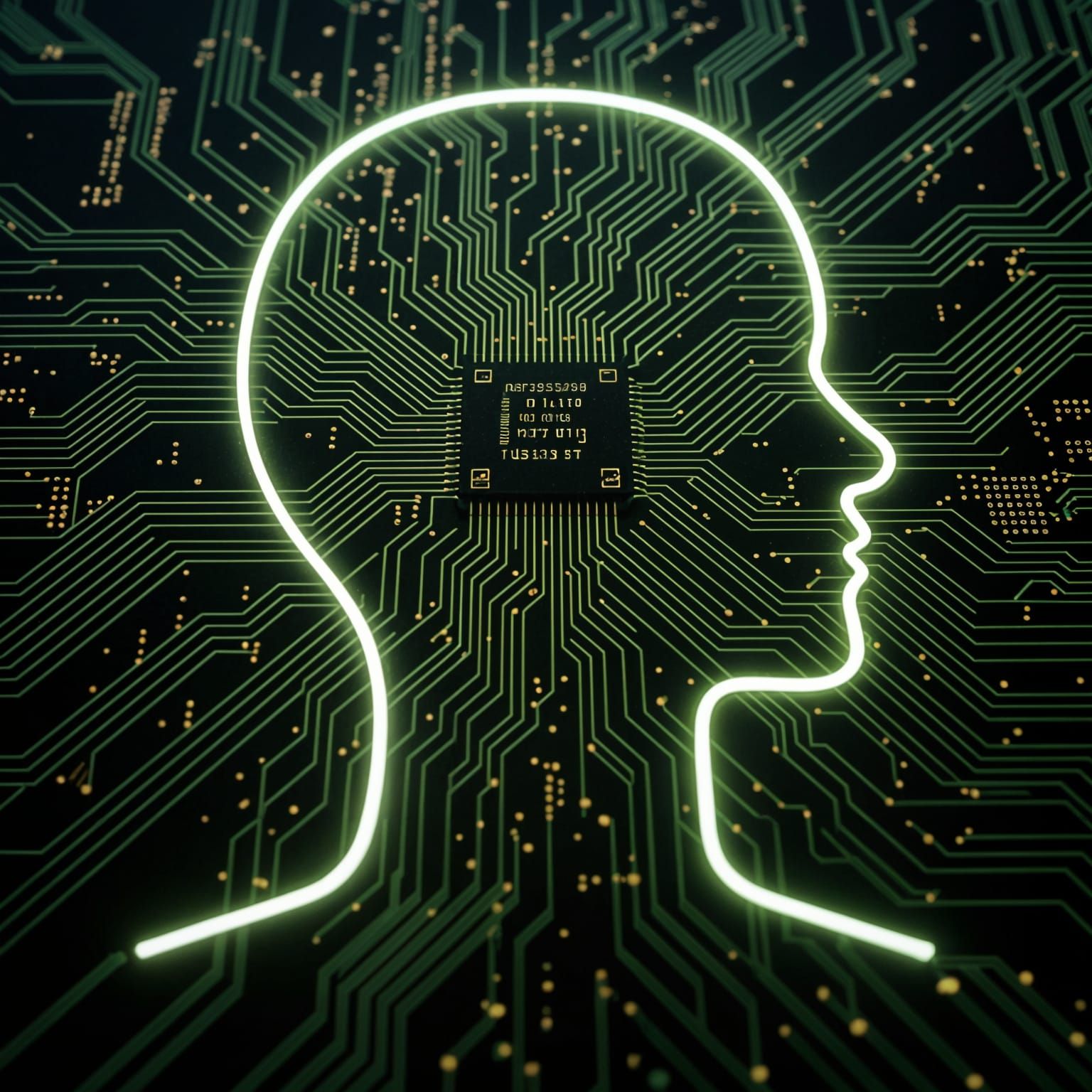 Futuristic Human Circuit Art with Metallic Border