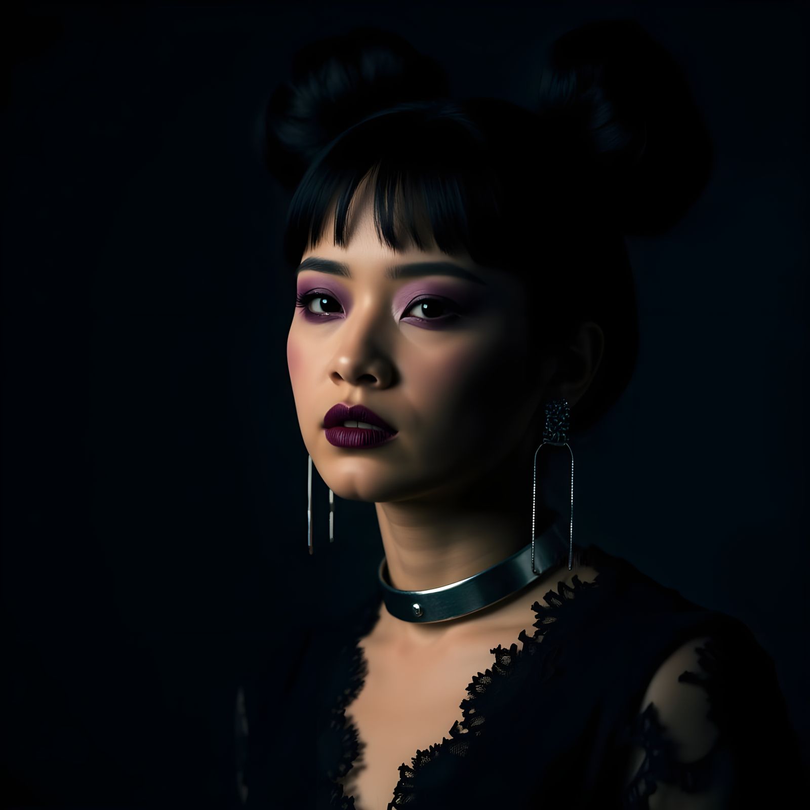 Dramatic Portrait of Asian Woman with Side Lighting