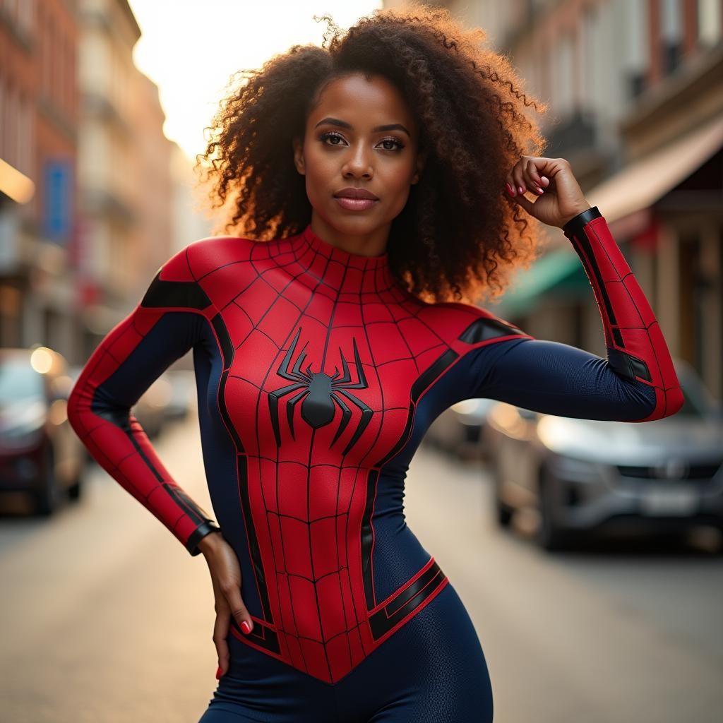 Heroic Spider-Woman Portrait in Natural Light
