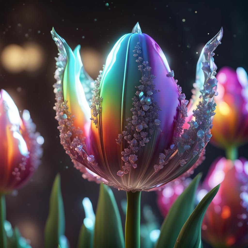 Crystallized Tulip in 3D Game Cinematic Style