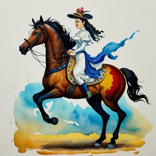 Surreal Horse-Headed Woman in Gouache Style