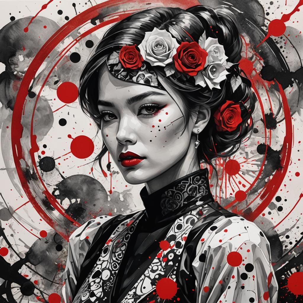 Elegant Woman Portrait with Red Accents
