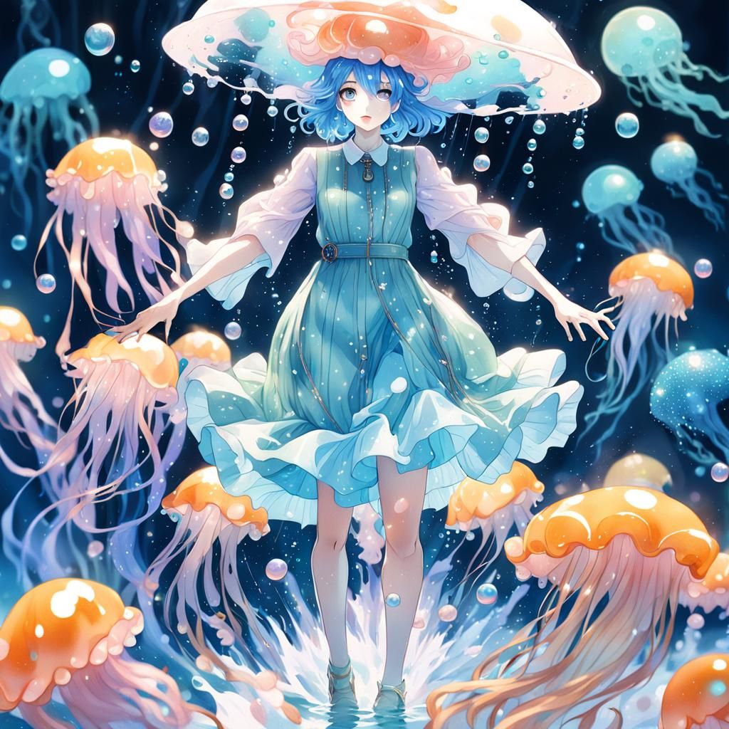 Pastel Anime Girl with Jellyfish Hat
