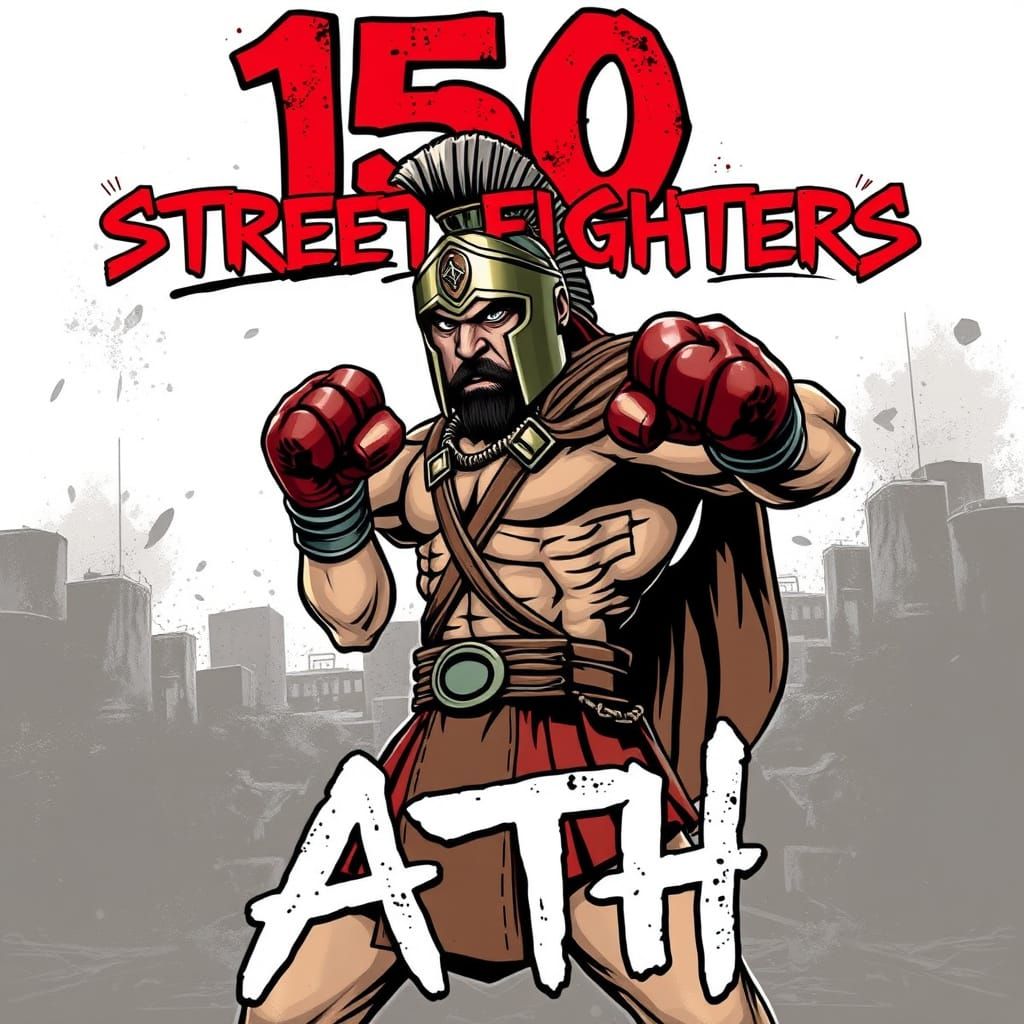 Spartan Warrior Boxing in Urban Graffiti Art Style