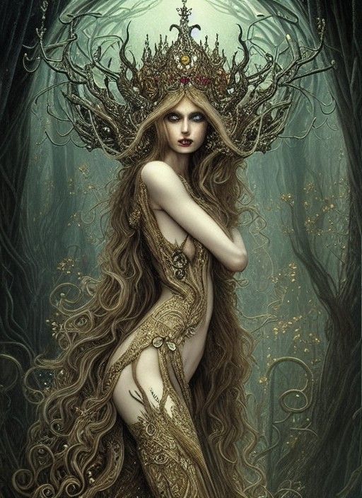 Elegant Elf Queen in Mushroom Gown