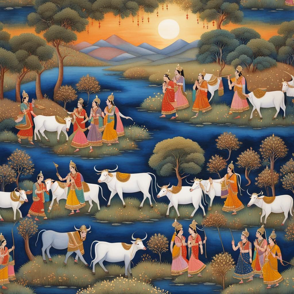 Vibrant Pichhwai Painting: Cow Festival Celebration