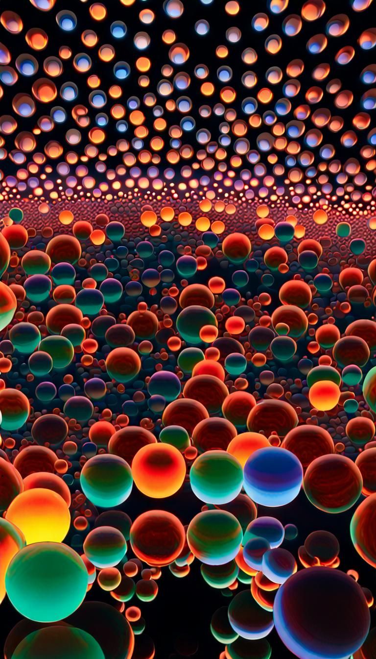 Vibrant Spheres in a Dark Space Vortex: 3D Digital Art