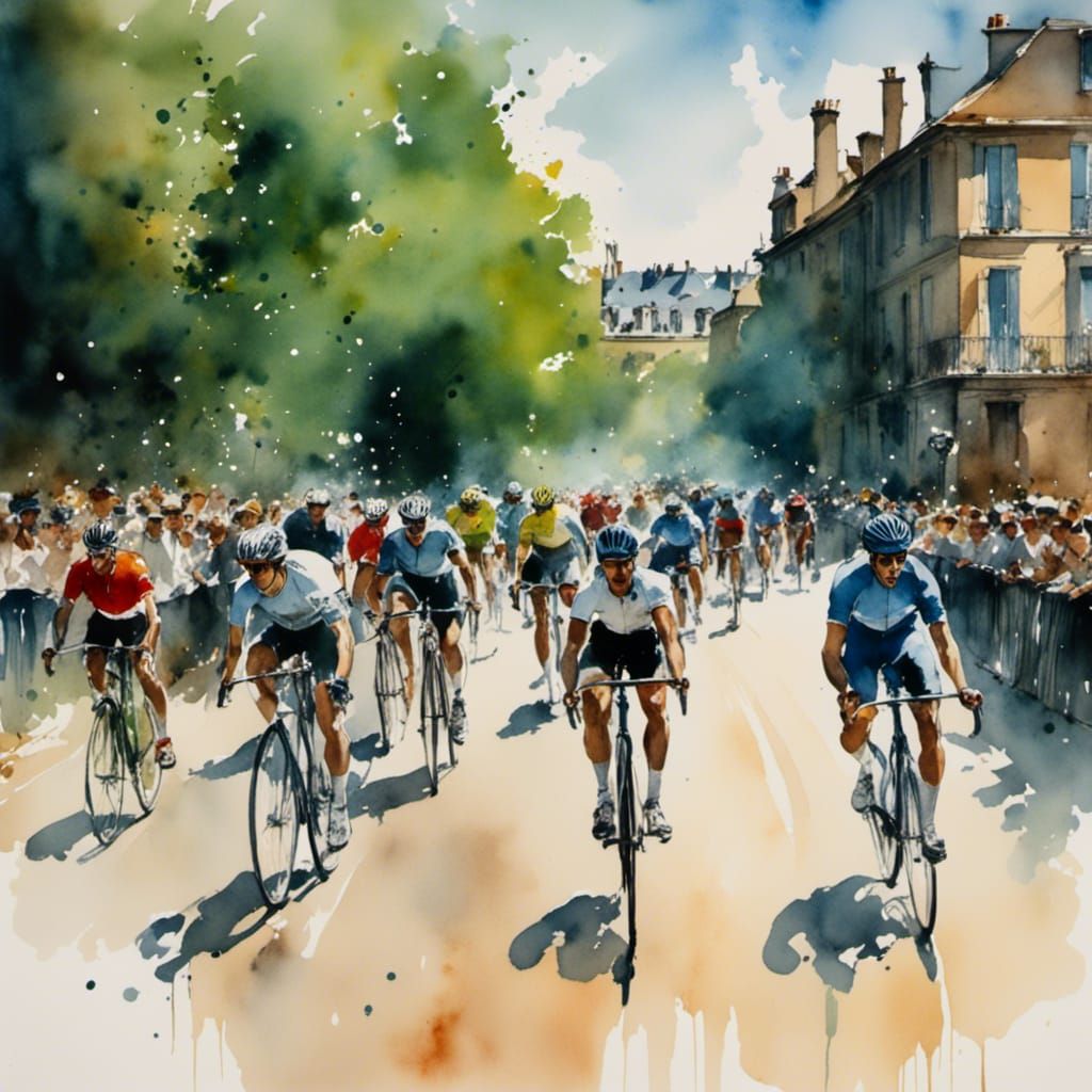 Luminous Watercolour Bicycle Race Inspired by Impressionism