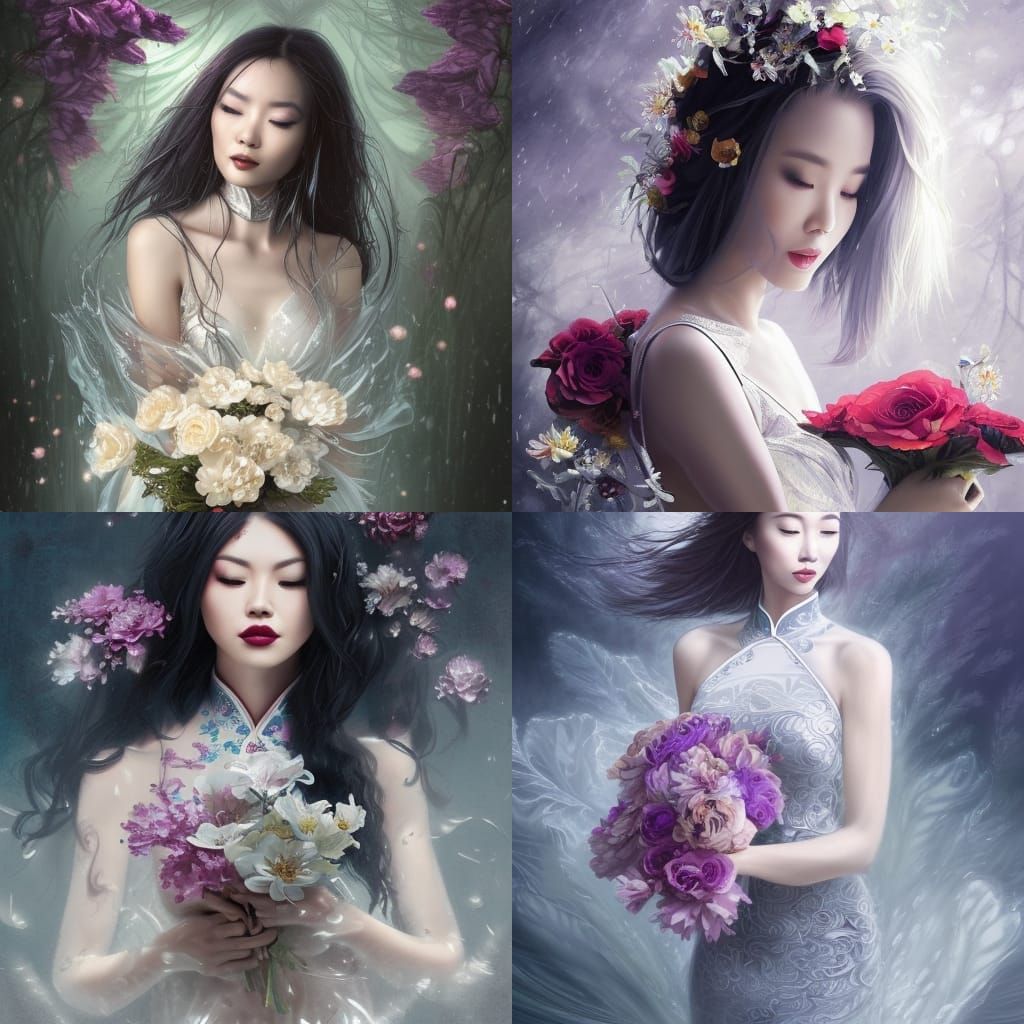 Beautiful Woman in Cheongsam Dress, Dark Fantasy Art