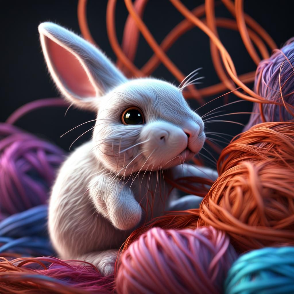 Bunny Tangled in Yarn: 8k Detailed Concept Art