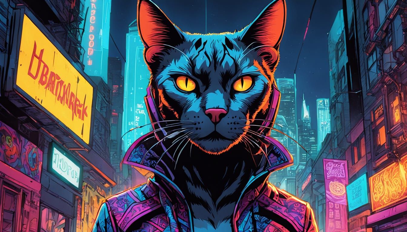 Urban Cat Queen in Comic Book Style