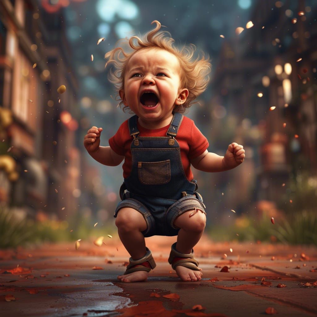 Cute Toddler Temper Tantrum in Fantasy Art Style
