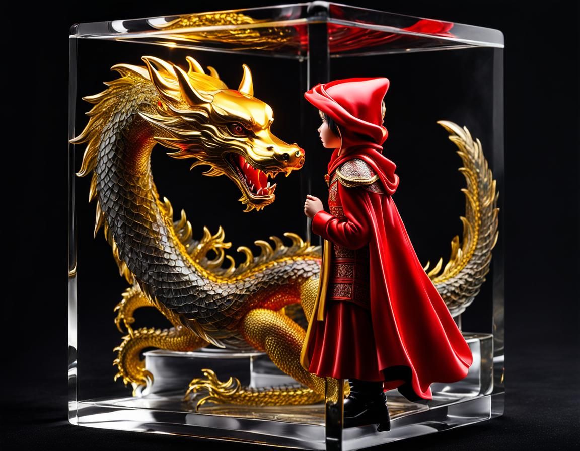 Glass Little Red Riding Hood Meets Chinese Dragon