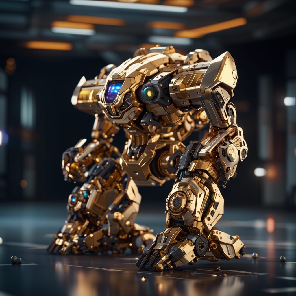 Golden American Mech Warrior in Sci-Fi Battle