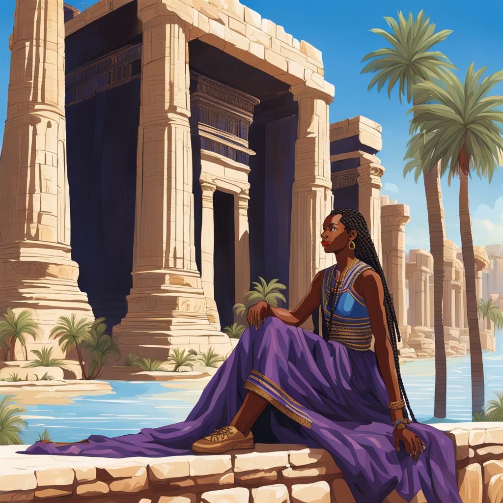 Atlantis Priestess with Sailing Ships, Fantasy Art