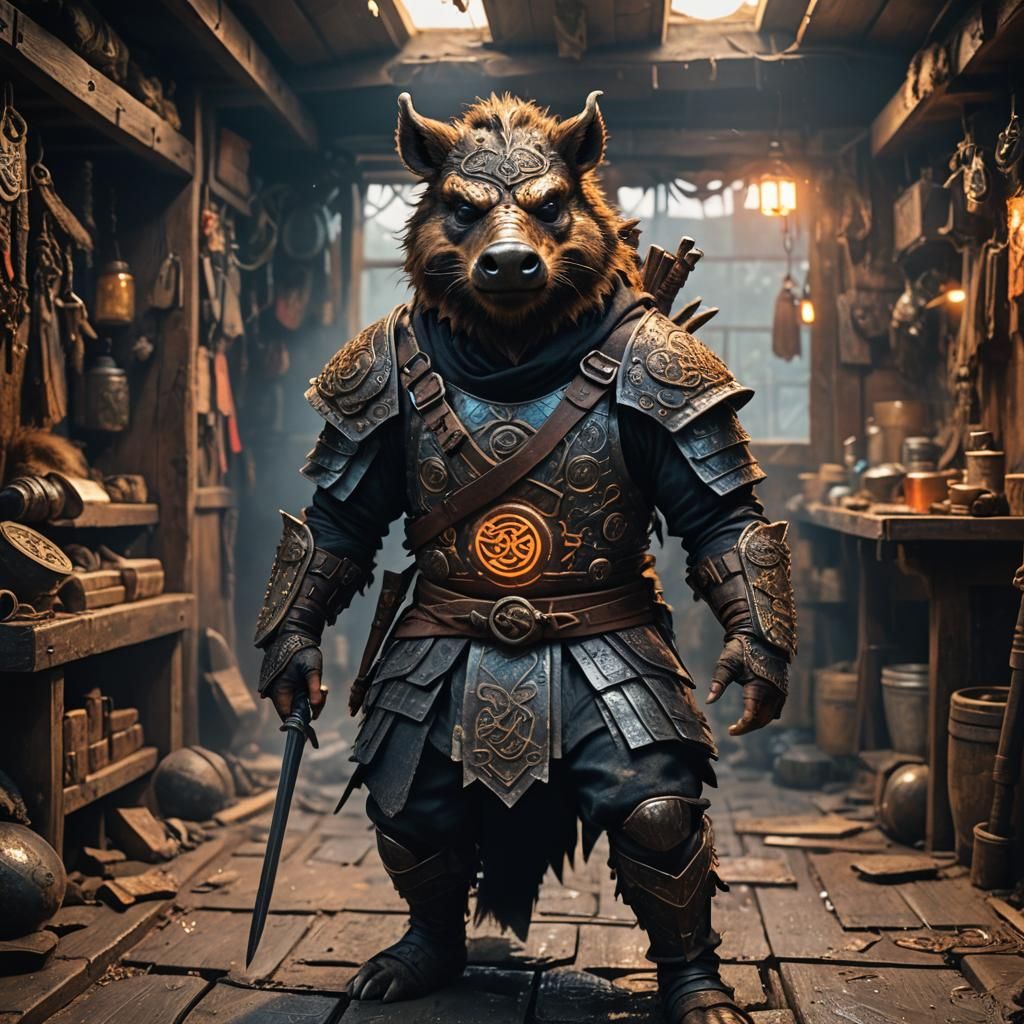 Ninja Boar Warrior in Dystopic Armory