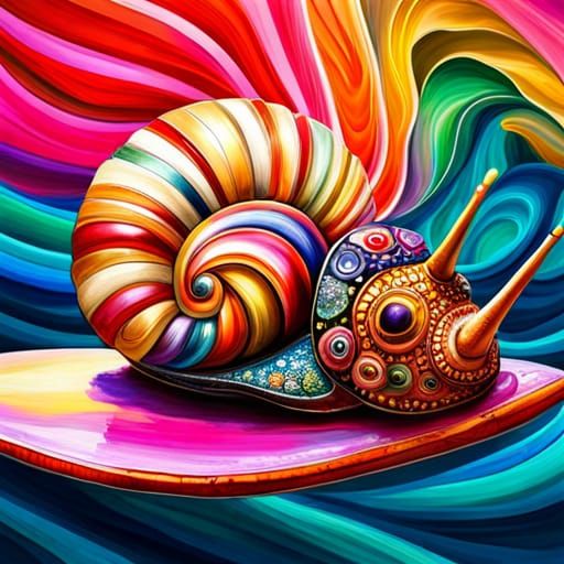 Gemstone Snail on Skateboard in Art Nouveau Style