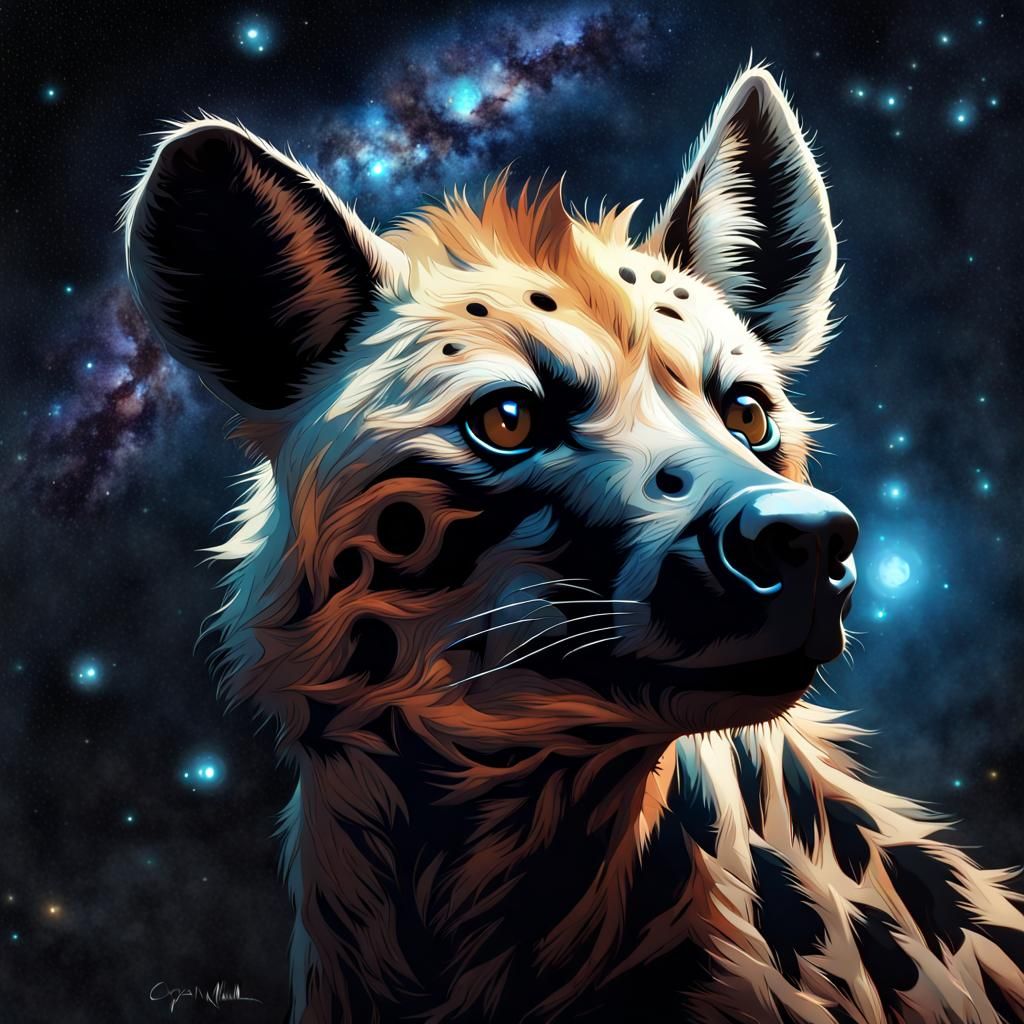 Mythical Hyena Gazing at Stars in Anime Style