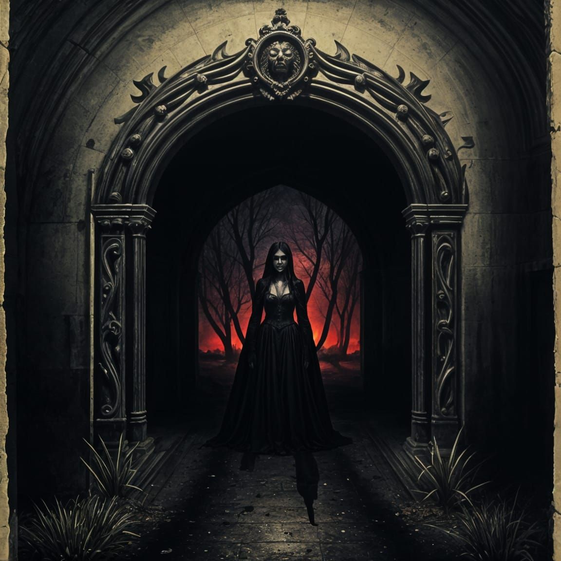 Macabre Portal Opens on Dark Road at Night