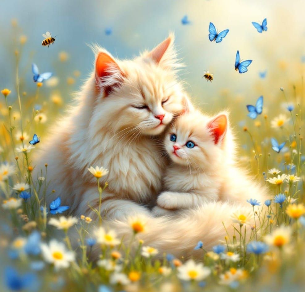 Fluffy Feline Friends in Whimsical Watercolour