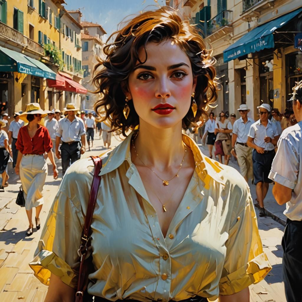 Italian Cinema Inspired Oil Painting