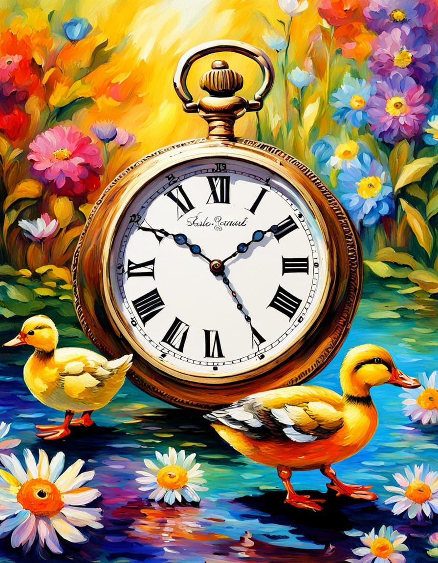 Antique Pocket Watch with Flowers in Impressionist Style