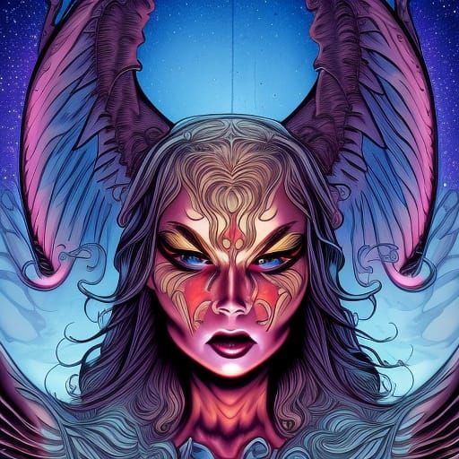 Fiery Demon and Angel Yin Yang Comic Art