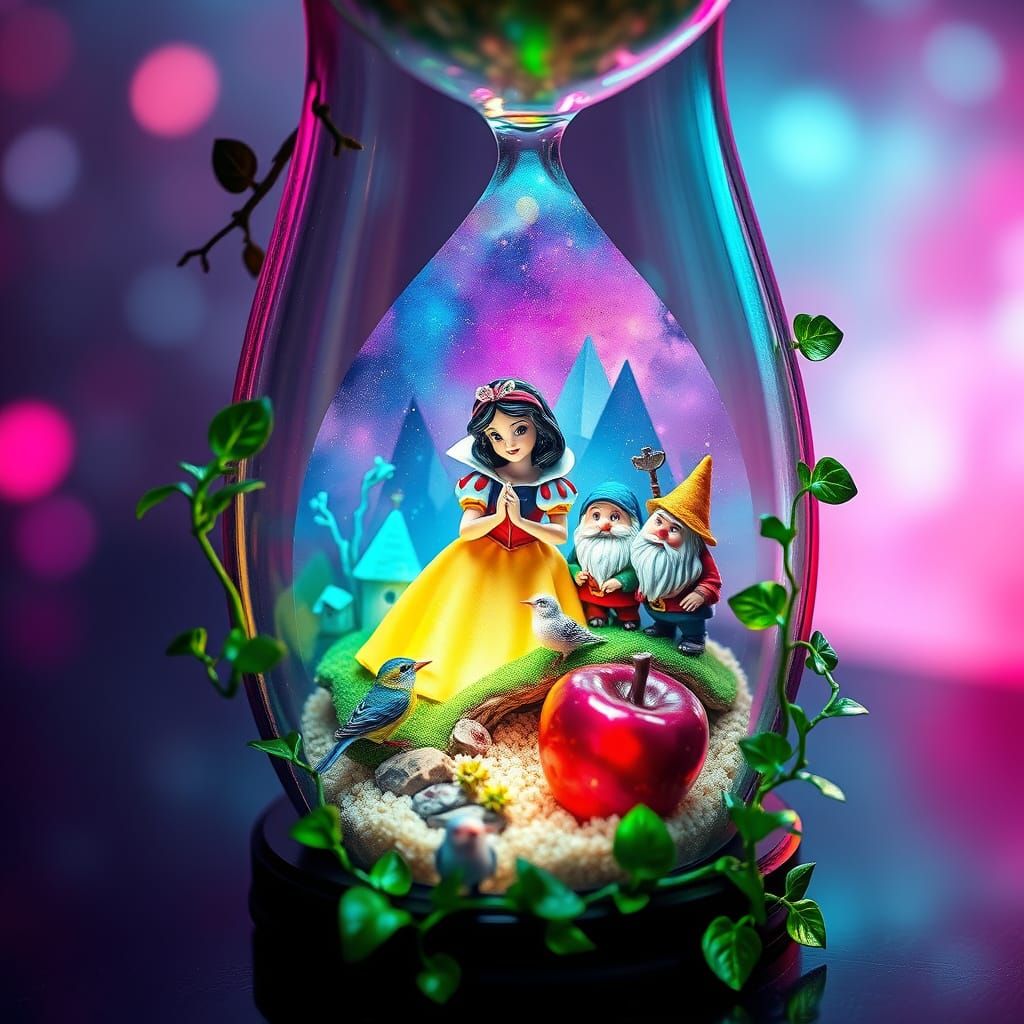 Snow White's Neon Hourglass World: Synthwave Style
