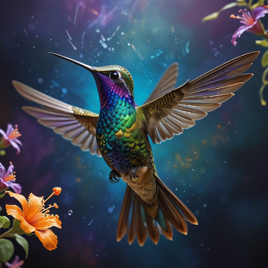 Vibrant Hummingbird in Ornate Painterly Style