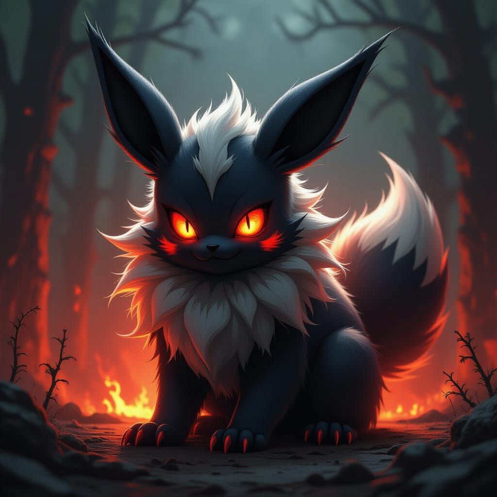 Demonic Eevee Creature in Gothic Horror Style
