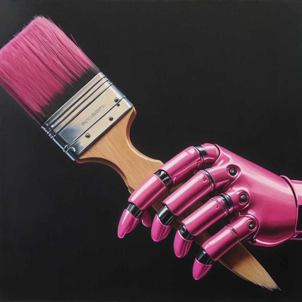 Pink Robot Hand Painting in Retro-Futuristic Style