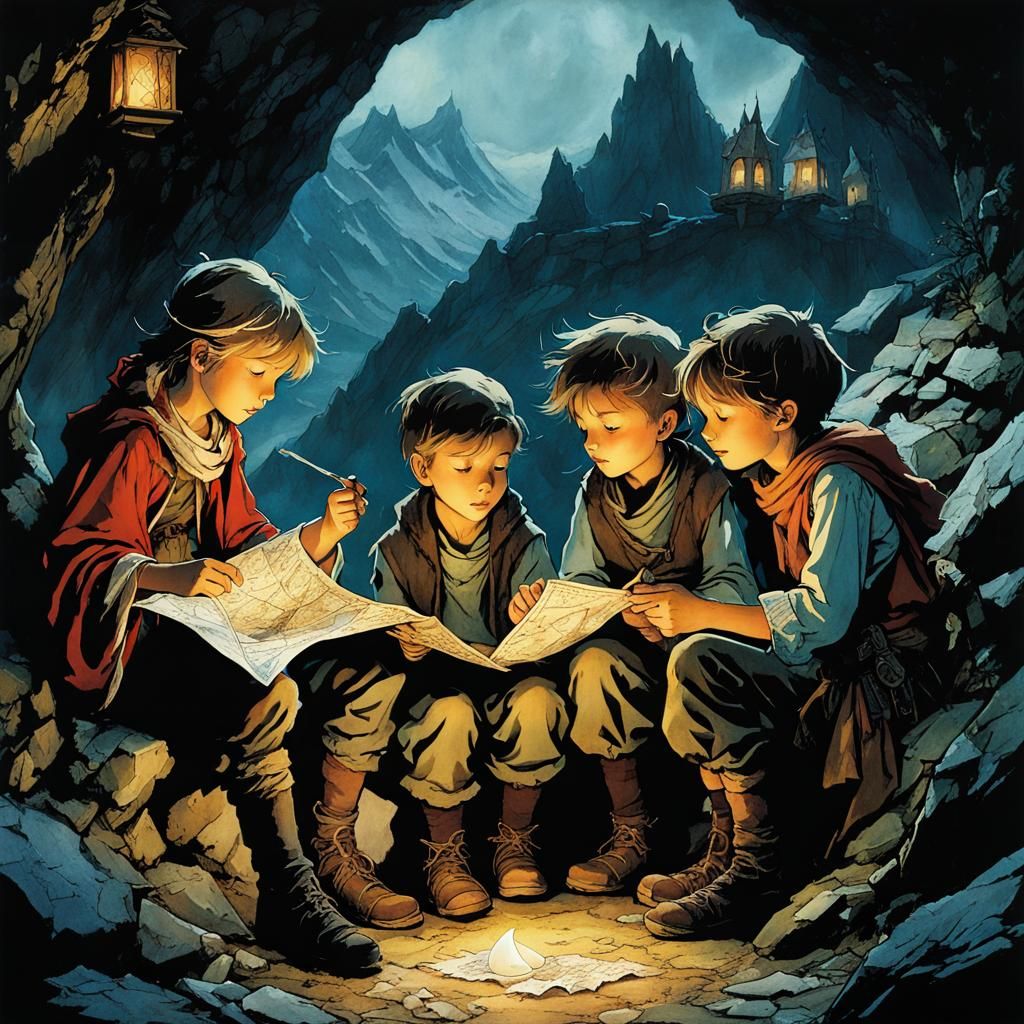 Children Discovering Treasure in a Dungeon