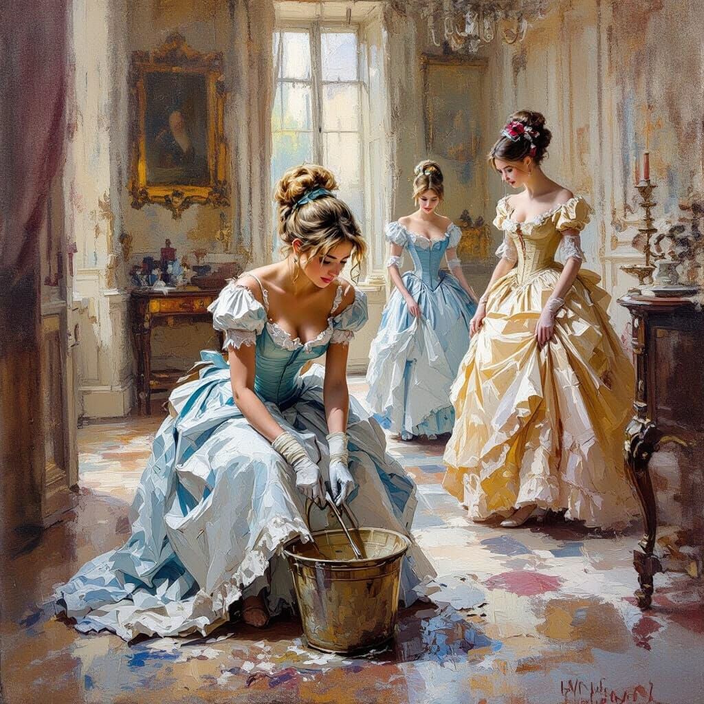 Cinderella Cleaning Halls in Regency Era, Impressionist Styl...