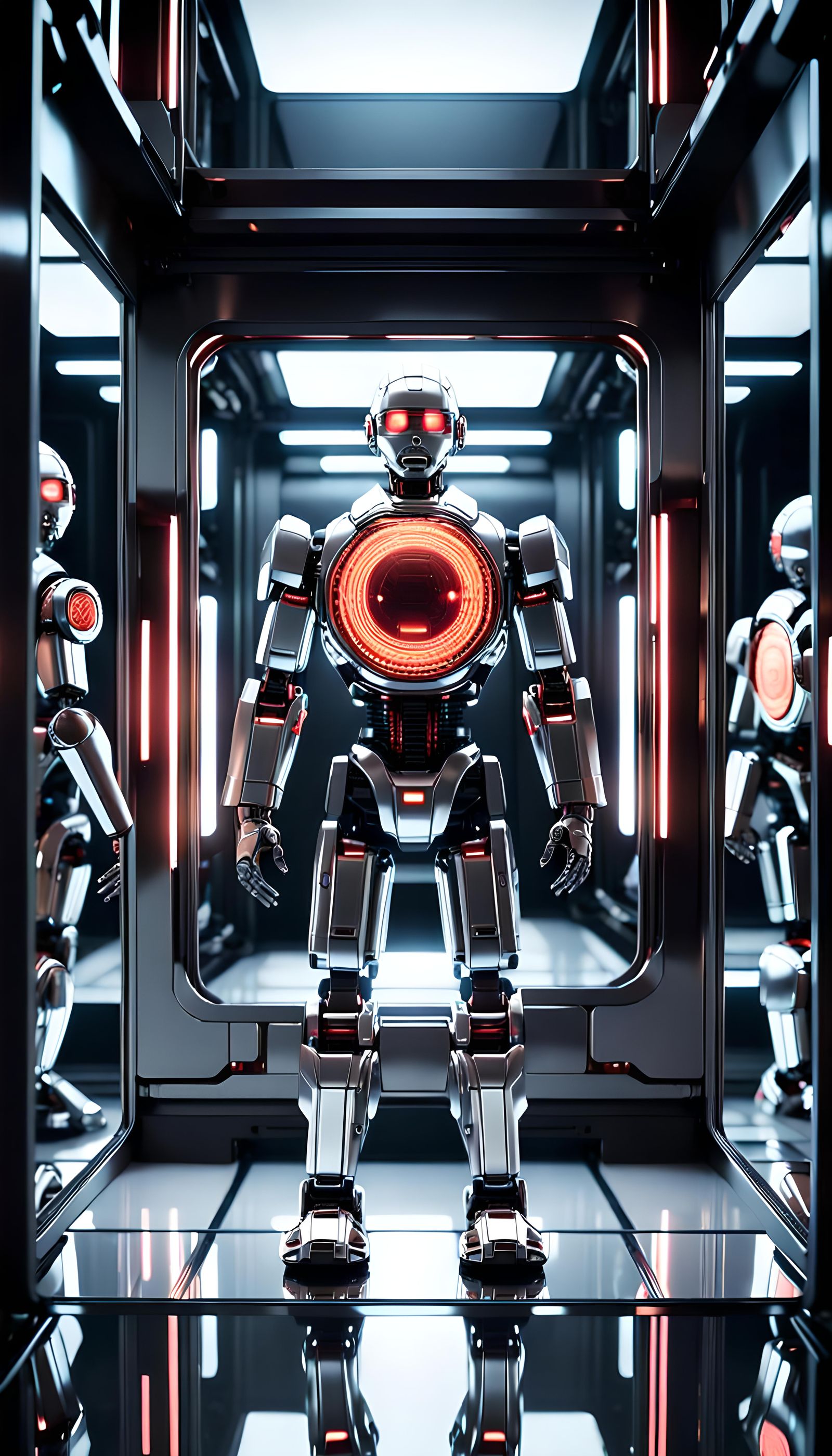 Titanium Hal 9000 with Mirror Reflection: Sci-Fi Render