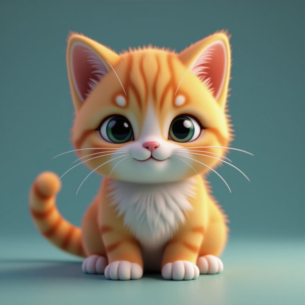 3D Render of a Playful Kitten