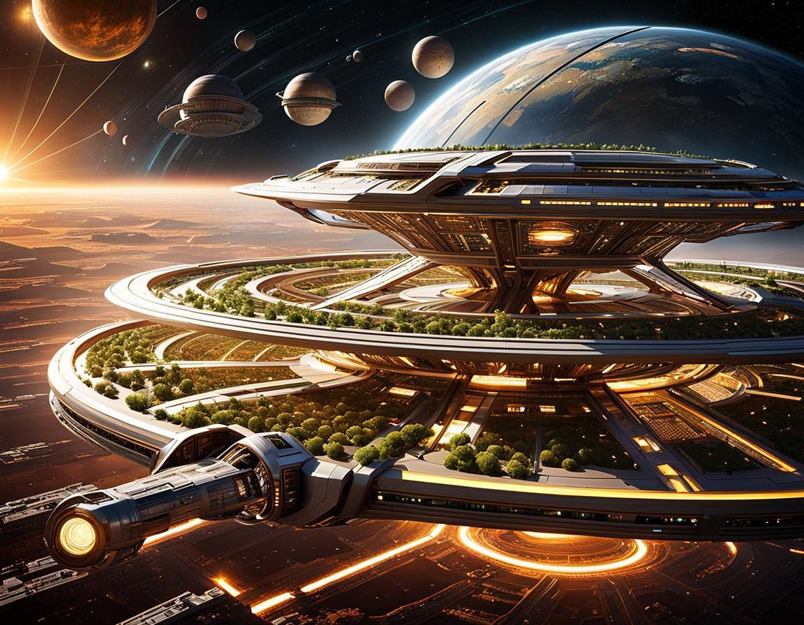 Colossal Space City Wheel in Deep Space