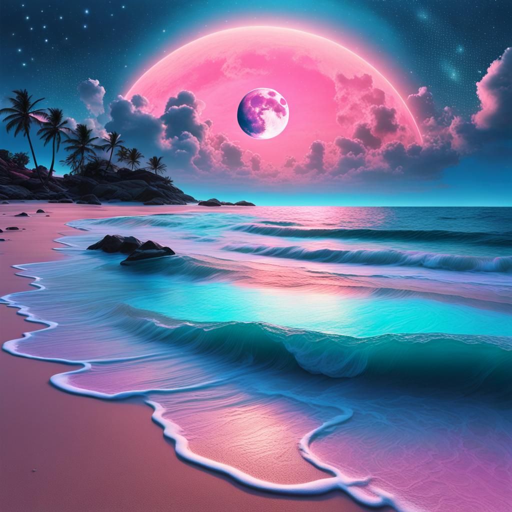 Otherworldly Beachfront Landscape with Glowing Atmospheres