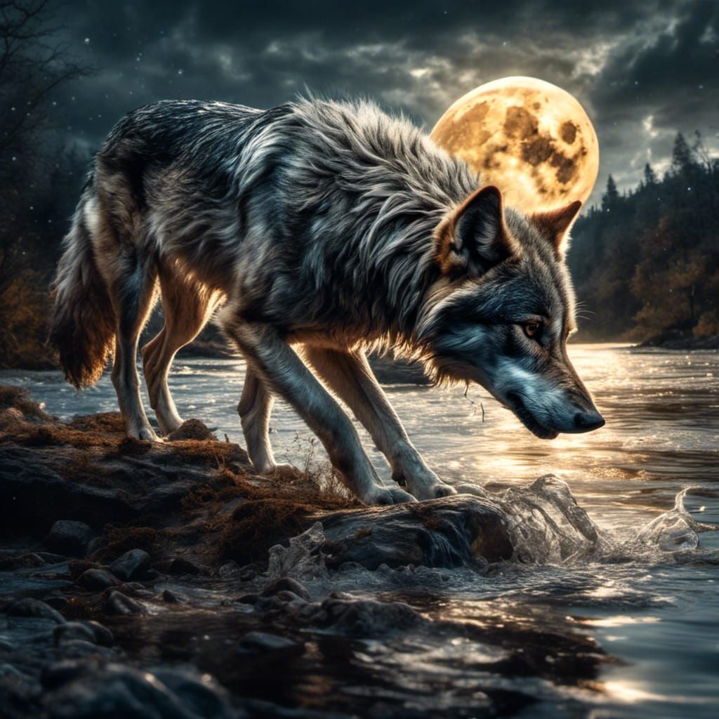 Hyperrealistic Wolf Howling at the Moon