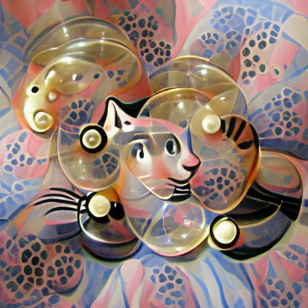 Art Deco Cat with Bubbles Illustration