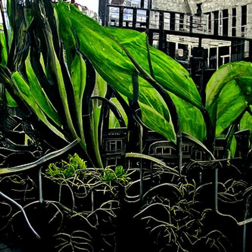 City Overgrown by Plants: Detailed Painting