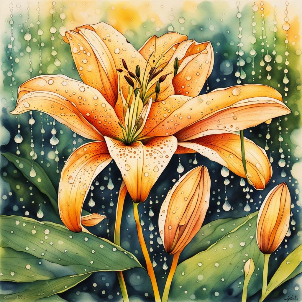 Sunrise Lily in Japanese Ink Art Style