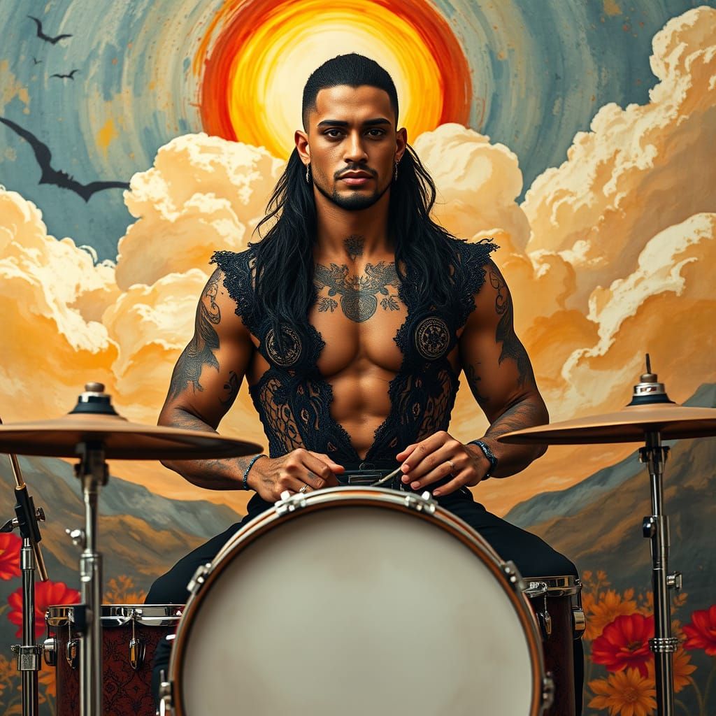 Hyper Realistic Latino Art Nouveau Drummer