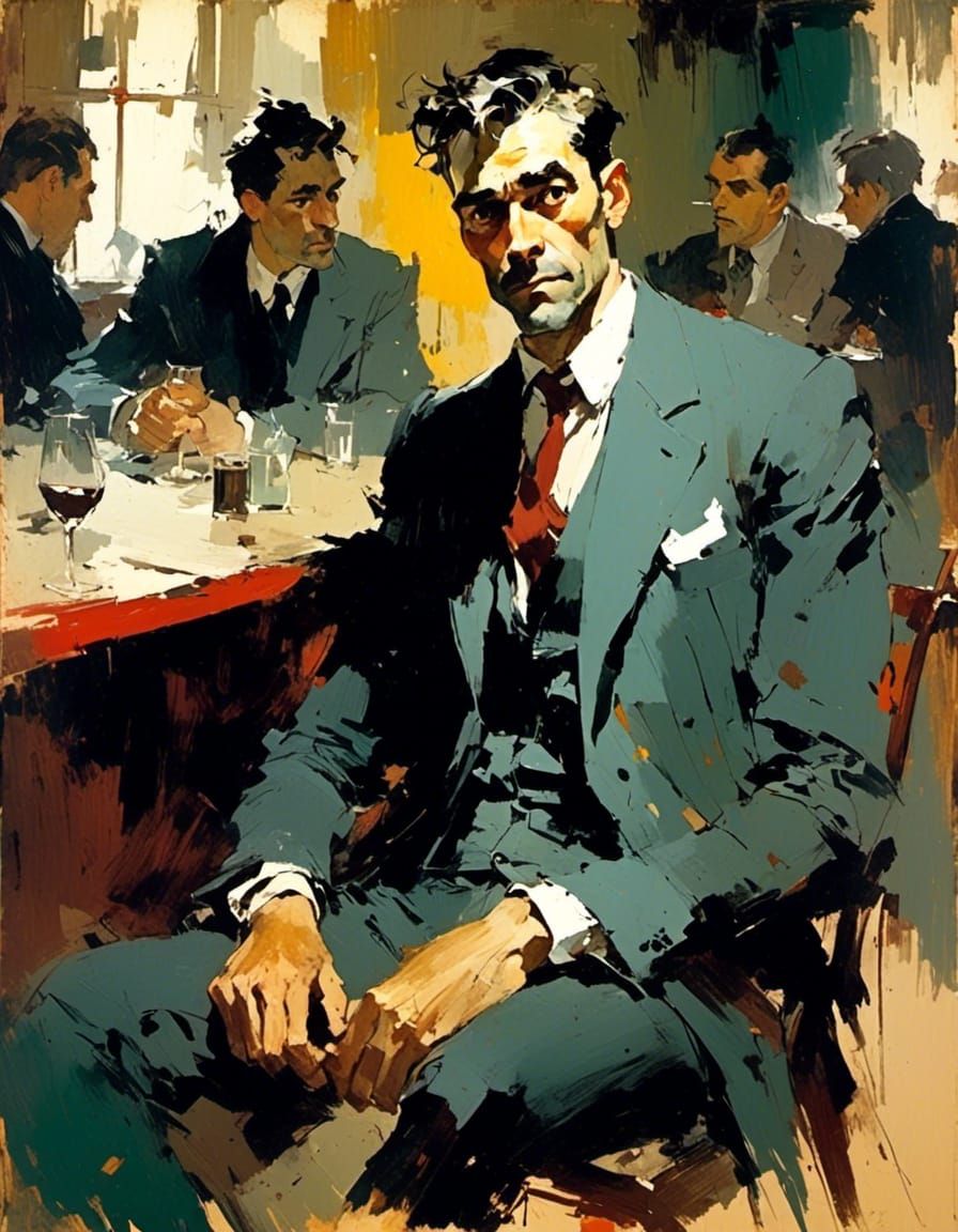 Brooding Portrait of Black Market Fence in Noir Style