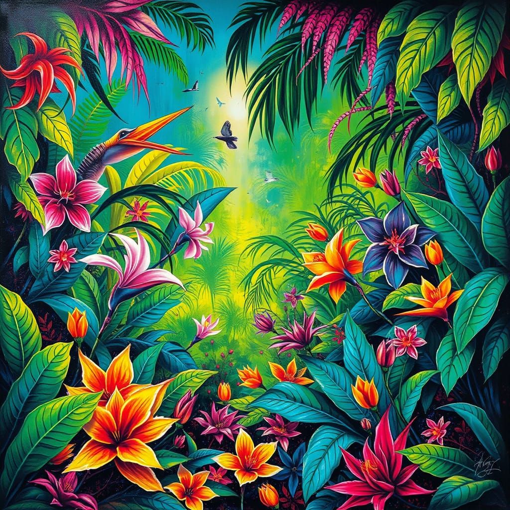 Neon Jungle Graffiti Art in Polychromatic Style