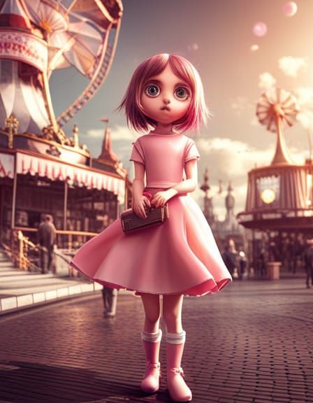Chibi Gothic Doll in Carnival: 3D Octane Render